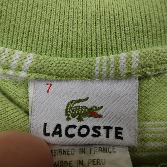 Lacoste Polo Shirt Mens 7 2XL Green White Striped Crocodile Short Sleeve Golf - Picture 5 of 10